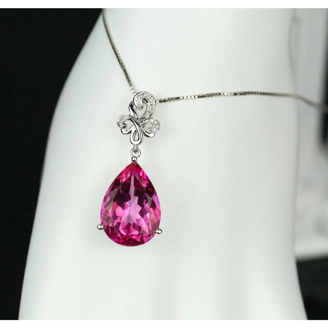 The Pink Pigs Fine Jewelry Necklaces Pink Topaz, 14.25ctw Necklace with Diamonds in 18K Gold