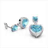 The Pink Pigs Fine Jewelry Sets Heart Earrings and Necklace, 10K White Gold, 8CTW of Sky Blue Topaz and Diamonds