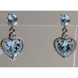 The Pink Pigs Fine Jewelry Sets Sky Blue Topaz and Diamond Heart Earrings and Necklace in 10K White Gold, 8CTW of Sparkling Beauty!