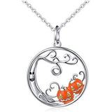 The Pink Pigs Jewelry SET-Fine Fashion 925 Silver Necklace Haunted Tree and Pumpkins Pendant Necklace & Earrings in 925 Silver, Spooky Good Fun!