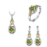 The Pink Pigs Jewelry SET-Fine Fashion 925 Silver Peridot Celtic Love Knot Jewelry SET-Diamonds & REAL Gemstones in Sterling Silver