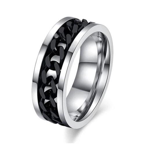 The Pink Pigs Mens Jewelry and Watches 6 / Black Chain Spinner Ring-Stainless Steel & Titanium Chain Spinner Inset in Gold, Silver or Black Color