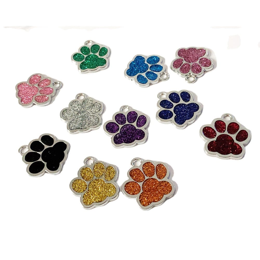 The Pink Pigs Organization Glittery Paw Dog ID Name Tags Beautiful Sparkling Glitter Paw, Personalized for Your Pet!
