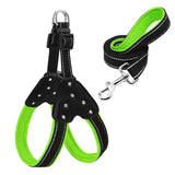 The Pink Pigs PET Green / M Rhinestone Cute Harness & Leash Reflective Nylon Set For Your Dog *