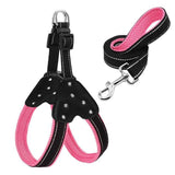 The Pink Pigs PET Pink / M Rhinestone Cute Harness & Leash Reflective Nylon Set For Your Dog *