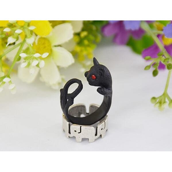 The Pink Pigs rings Resizable / Black Gun Plated Cat Rings, Alloy or Solid 925 Sterling Silver.  Spread Smiles Wherever you Go!  Three colors