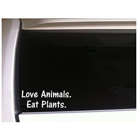 The Pink Pigs Sticker/Bumper Sticker White Letters Love Animals Eat Plants 6" Vinyl Sticker, Encourage Compassion Wherever  You Are!