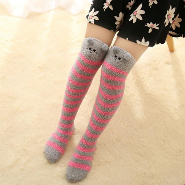 Thigh High Fuzzy Plush Socks, Leggings Adorable Animals to Keep Legs Warm!