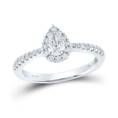 3/4 CTTW Pear with Halo Diamond Engagement Ring 14K White Gold Certified Bridal Ring