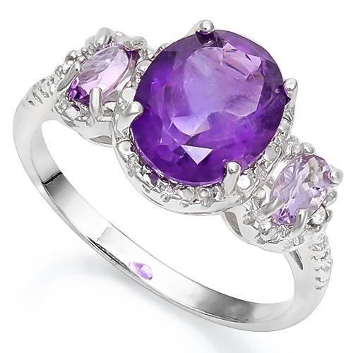Three Stone Amethyst Ring in 925 Silver - The Pink Pigs, A Compassionate Boutique