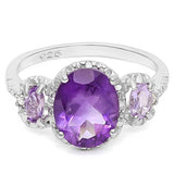Three Stone Amethyst Ring in 925 Silver - The Pink Pigs, A Compassionate Boutique