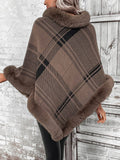 Trendsi Poncho Plaid Faux Fur Trim Poncho