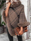 Trendsi Poncho Plaid Faux Fur Trim Poncho