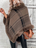 Trendsi Poncho Plaid Faux Fur Trim Poncho