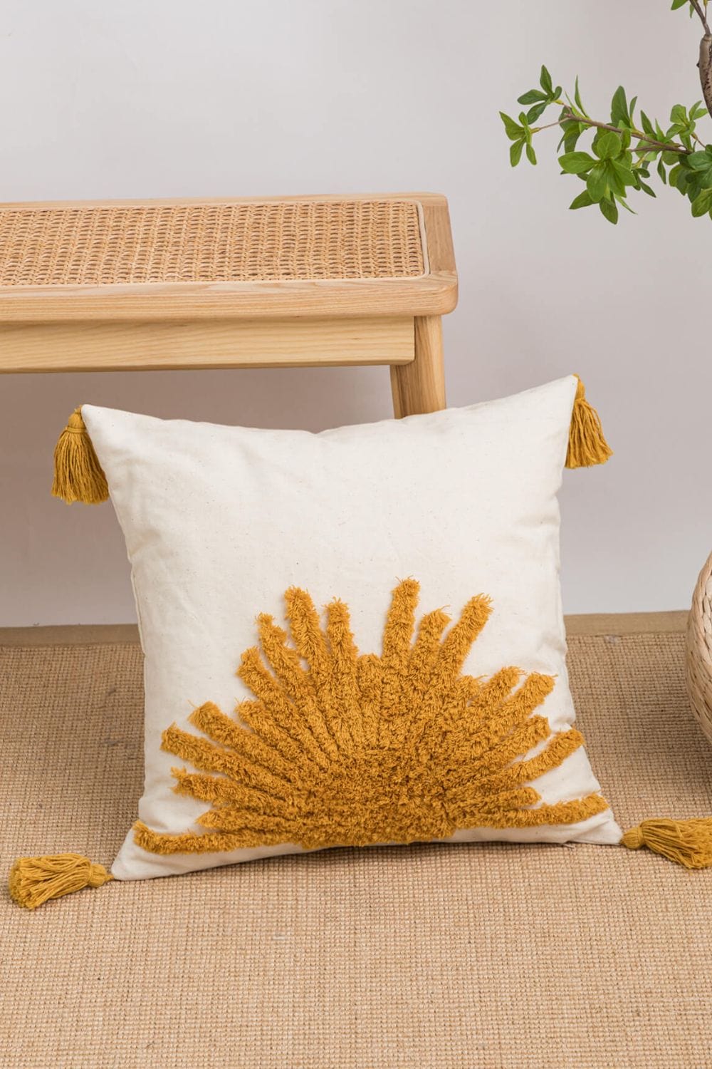 Trendsi Sunburst / One Size Sun Graphic Tassel Decorative Throw Pillow Case