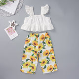 Trendsi two piece set Square Neck White Tank and Sunflower Print Pants Set for Toddler Girls