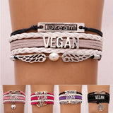 Trendy Vegan Multi-Layer Bracelet, Faux Leather in Variety of Colors and Charms