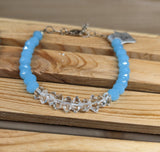 Tristen Fashion Bracelets Caribbean Blue or Pink Chalcedony and Herkimer Diamond Bracelets-HANDMADE with love! 925 Silver Clasp