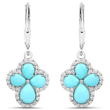 Genuine Tuquoise Cross Earrings with Zircon 925 Sterling Silver