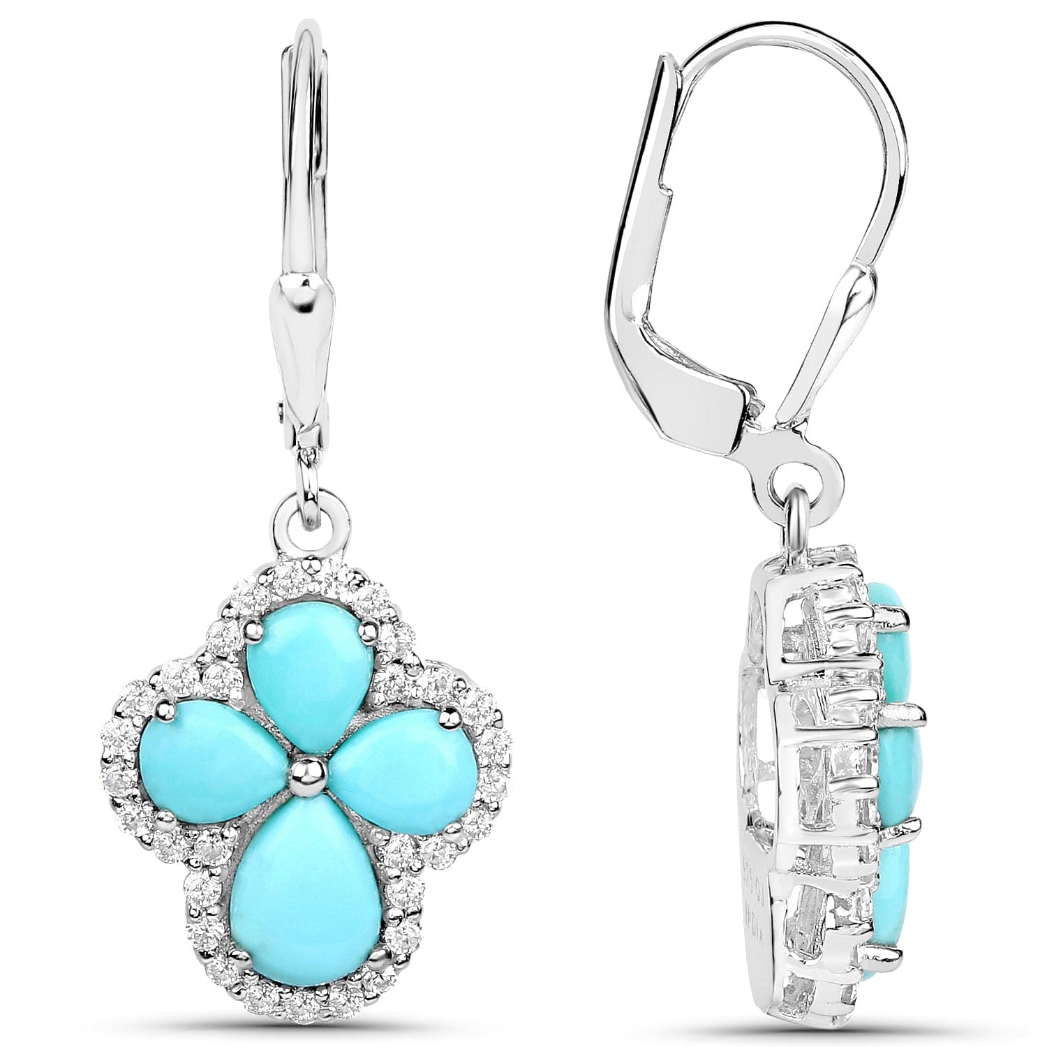 Genuine Tuquoise Cross Earrings with Zircon 925 Sterling Silver
