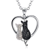Two Cats in a Heart Necklace in 925 Silver, Darling!  White and Black Kitties