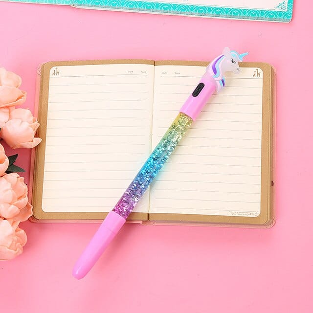 Lighted Unicorn Pen with Glitter Rainbow Colors – The Pink Pigs