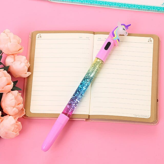 Pink Unicorn Water-Filled Heart Glitter Pen