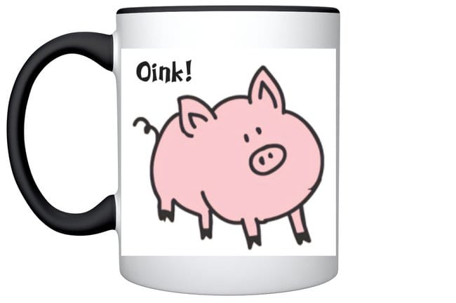 Vistaprint Mug Red / OINK! Rooterville Fat Pink Piggy Oink! Mug 11oz Color Inside + Handle*