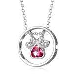 Red CZ Sterling Silver Paw Print Necklace - Pet Jewelry for Pet Lovers