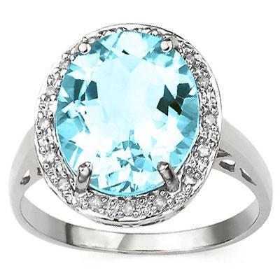 Wholesale Kings Fine Fashion Jewelry-Ring 6 6ct Genuine Swiss Blue Topaz and Diamond Ring in 925 Silver