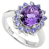 Wholesale Kings Fine Fashion Jewelry-Ring 6 Amethyst and Tanzanite Halo Ring in 925 Sterling Silver 3.56ctw