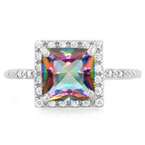 Wholesale Kings Fine Fashion Jewelry-Ring 6 Princess Cut Mystic Topaz Ring with 24 Flawless Created Diamonds in Sterling Silver