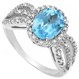 Wholesale Kings Fine Fashion Jewelry-Ring 6 Swiss Blue Topaz and Diamond 3 Shoulder Ring, Classic Beauty!