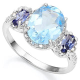 Wholesale Kings Fine Fashion Jewelry-Ring 7 Stunning Swiss Blue Topaz, Lab Created Tanzanite and REAL Diamond Ring