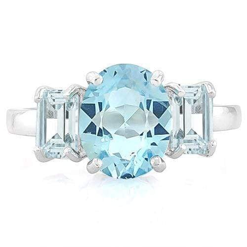 Wholesale Kings Fine Fashion Jewelry Ring Baby Blue Oval Topaz Flanked by Octagon Topaz 3 Stone Ring