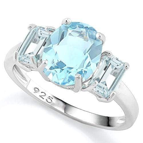 Wholesale Kings Fine Fashion Jewelry Ring Baby Blue Oval Topaz Flanked by Octagon Topaz 3 Stone Ring
