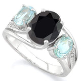 Wholesale Kings Fine Fashion Jewelry Ring Black Sapphire Blue Topaz and Diamond Accent Ring Sterling Silver