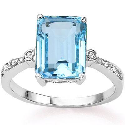 Wholesale Kings Fine Jewelry Rings Emerald Cut Baby Blue Topaz Ring with Diamond Accents in 14K Gold