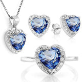 Wholesale Kings Jewelry SET-Fine Fashion 925 Silver 6 Heart Shaped Mystic Violet Topaz & REAL Diamonds in 925 Silver SET-Necklace, Earrings, Ring