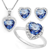 Wholesale Kings Jewelry SET-Fine Fashion 925 Silver 7 Heart Shaped Mystic Violet Topaz & REAL Diamonds in 925 Silver SET-Necklace, Earrings, Ring