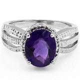 Amethyst and REAL Diamond Sterling Silver Ring with 3 Shoulders, 2.24ctw Classic!