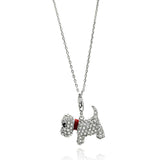 Little Dog Necklace Sterling Silver and CZ, Red Enamel Collar