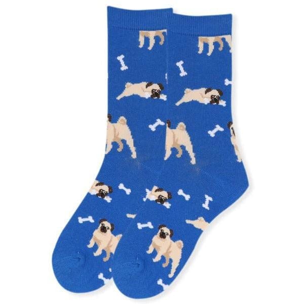 Women's Fun Pug & Boston Terrier Dog Crew Socks - The Pink Pigs, Animal Lover's Boutique