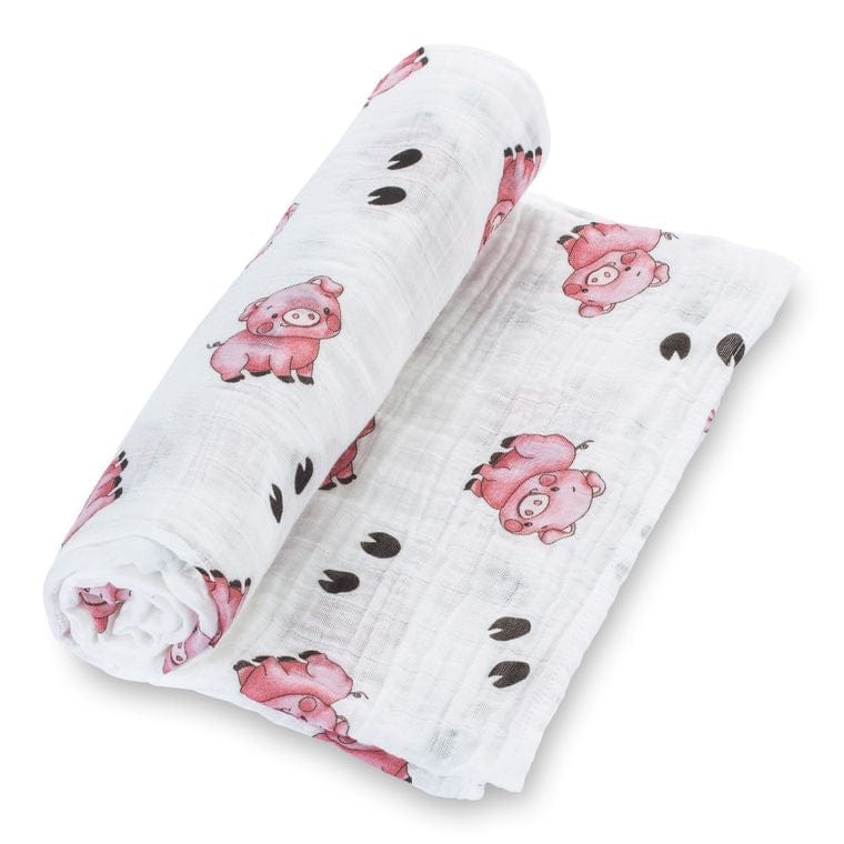 Oink Oink Pink Piggy and Hoof Prints Baby Swaddle Blanket